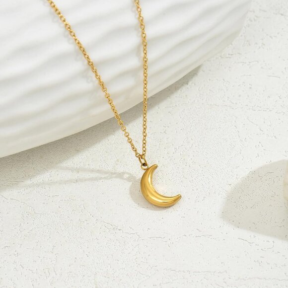 ⚡Gold Necklace for Women 18K Plated Crescent Moon Sun Horse Shoe Horn Pendant - Picture 5 of 7